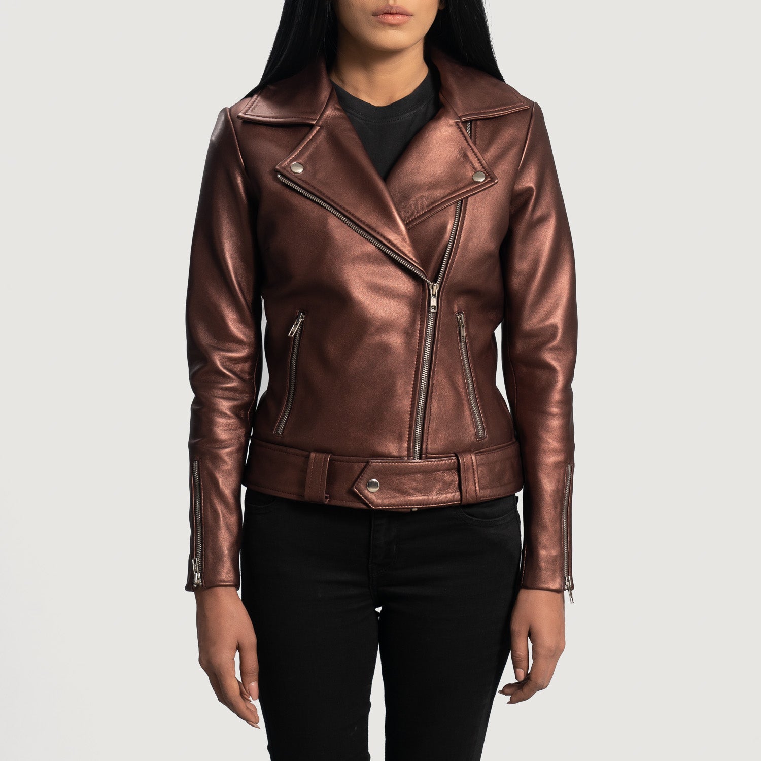 Ladies maroon leather jacket sale