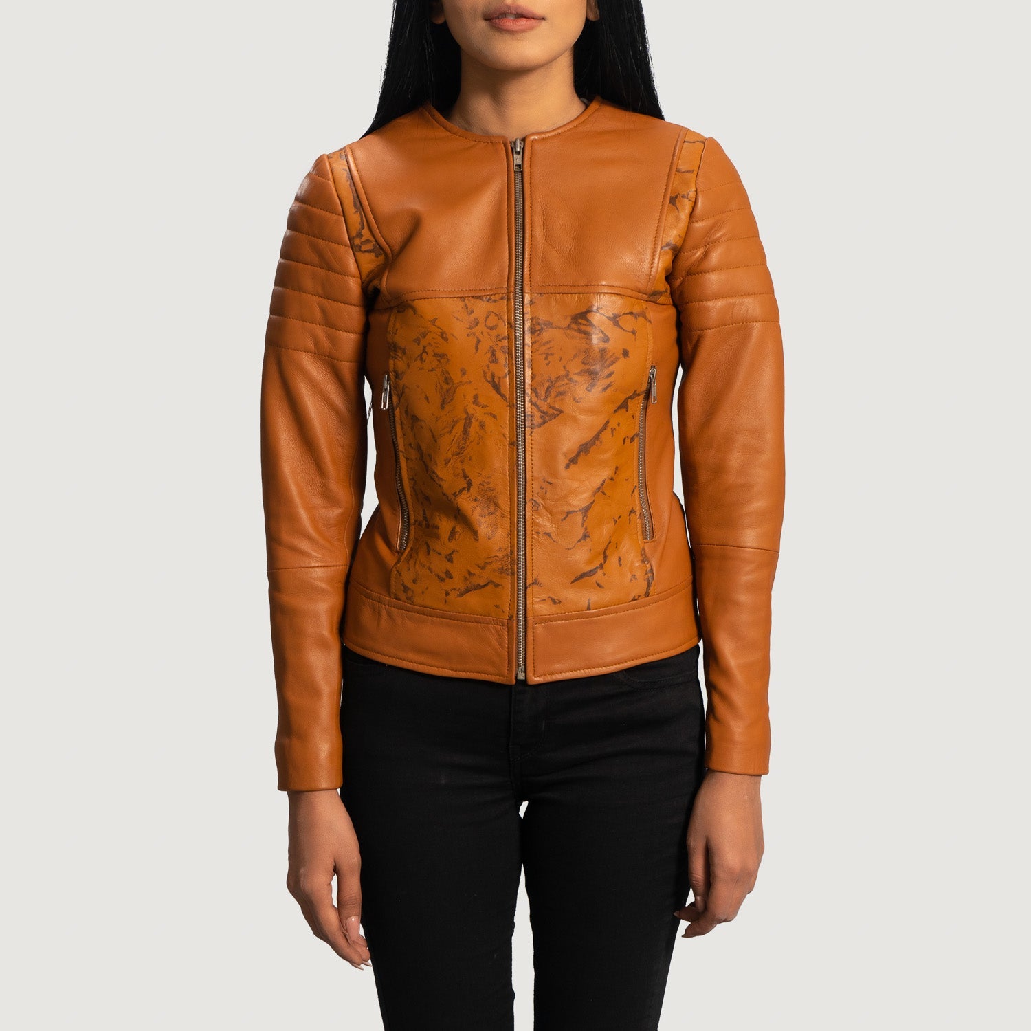 Ladies tan leather jacket clearance