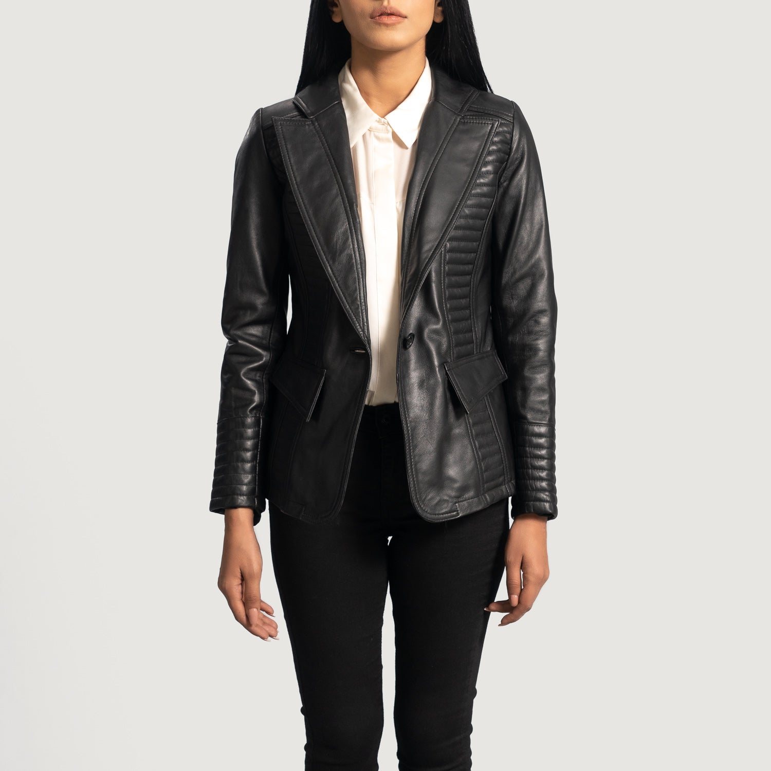 Black leather blazer womens online