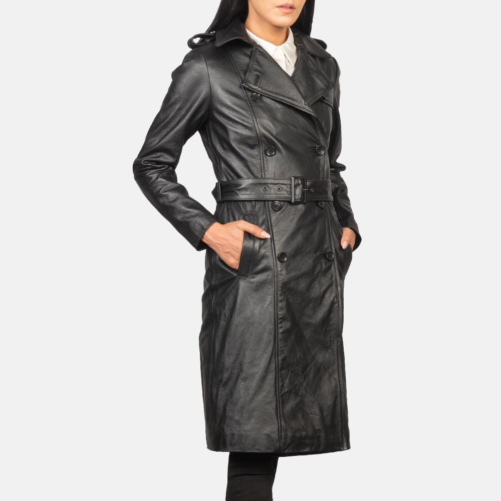 Women's Alice Black Double Breasted Leather Coat – The Jacket Maker