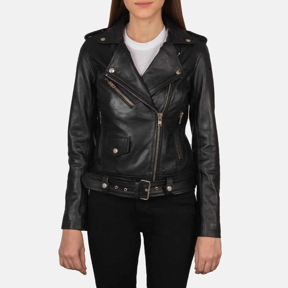 Women s Alison Black Leather Biker Jacket The Jacket Maker