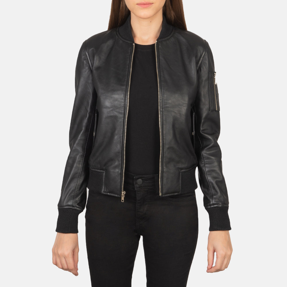 Ava Ma 1 Black Leather Bomber Jacket