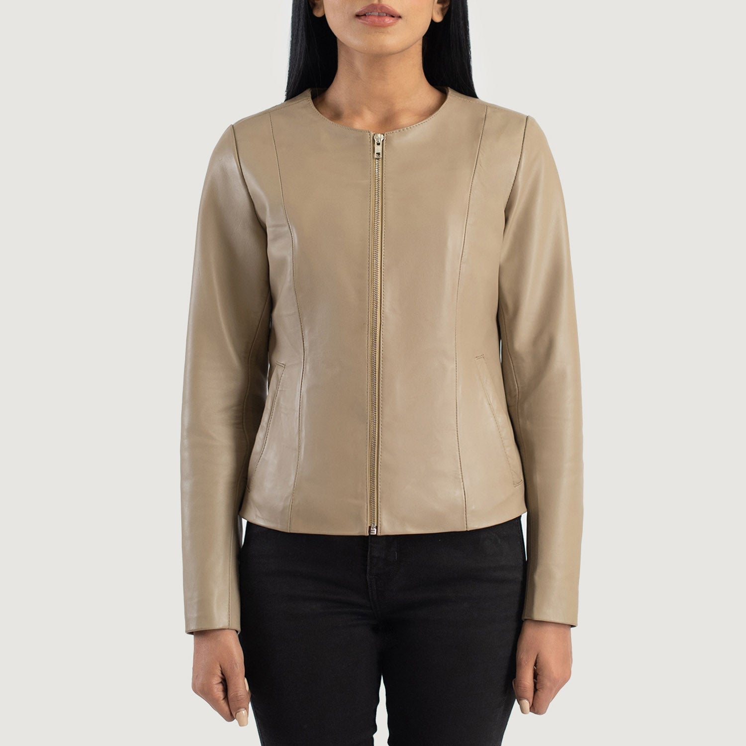 Beige moto jacket new arrivals