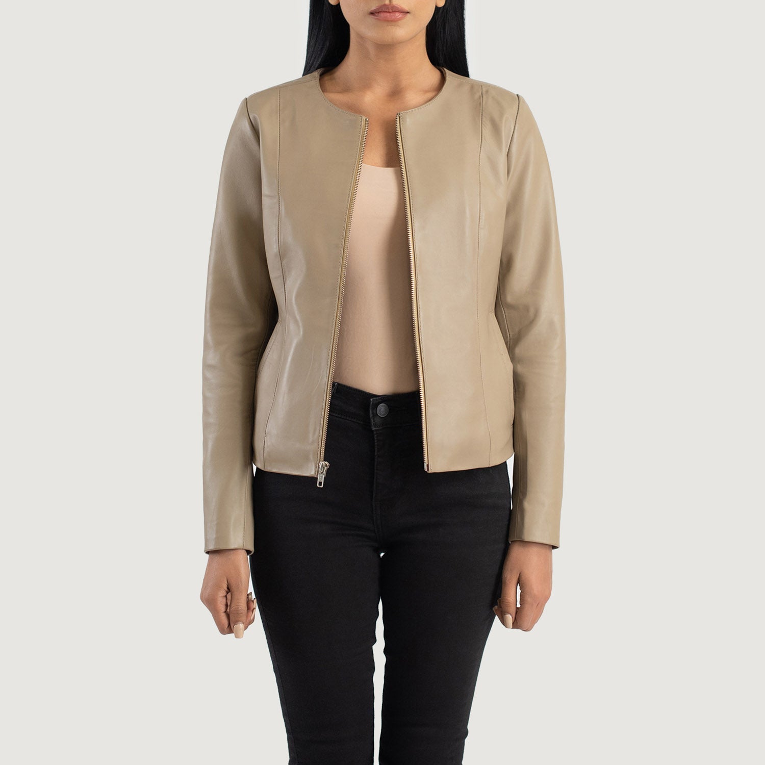 Collarless leather jacket womens uk outlet