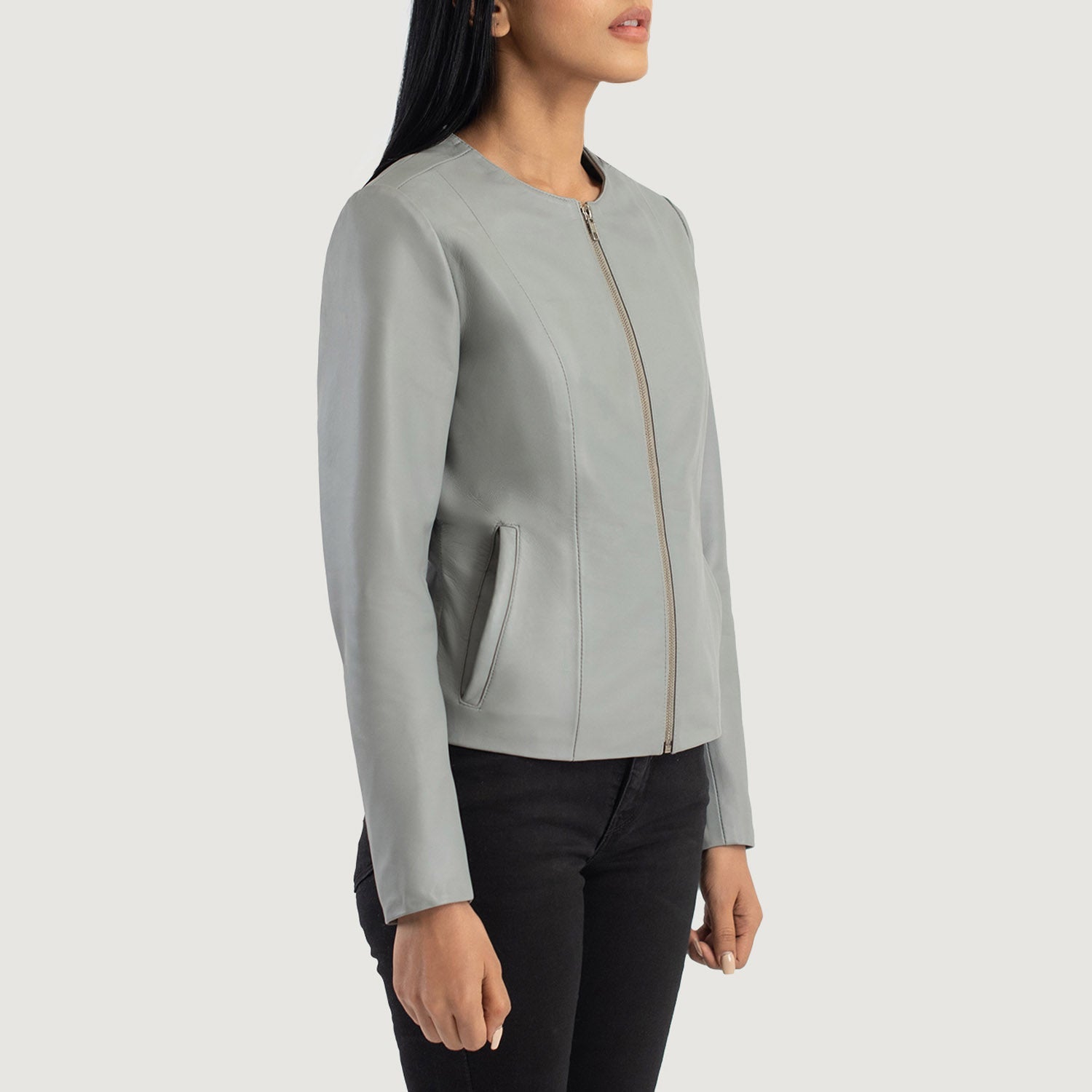 Women's gray moto jacket sale
