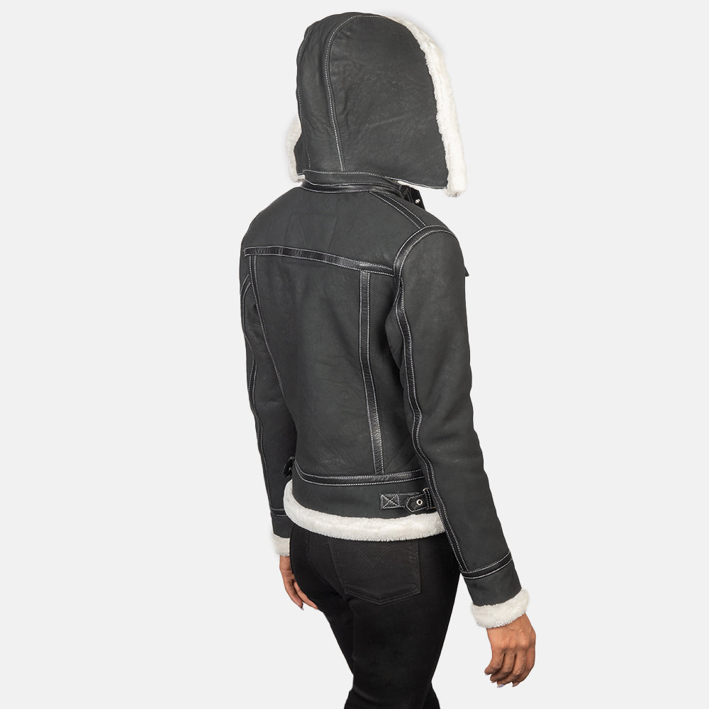 Black leather sherpa jacket women's online