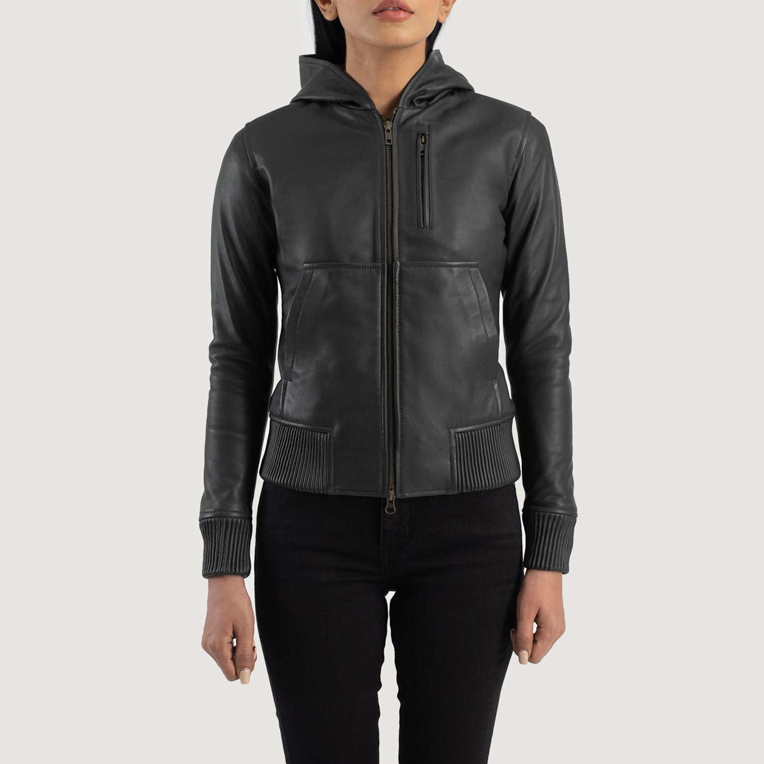 Women's Luna Black Hooded Leather Bomber Jacket – The Jacket Maker