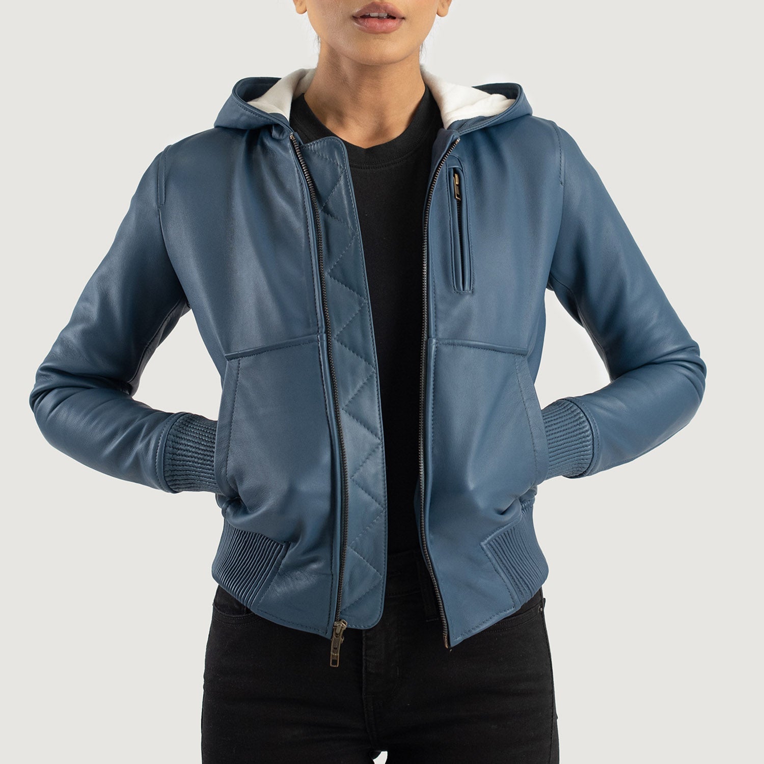 Womens leather bomber jacket with hood cheap