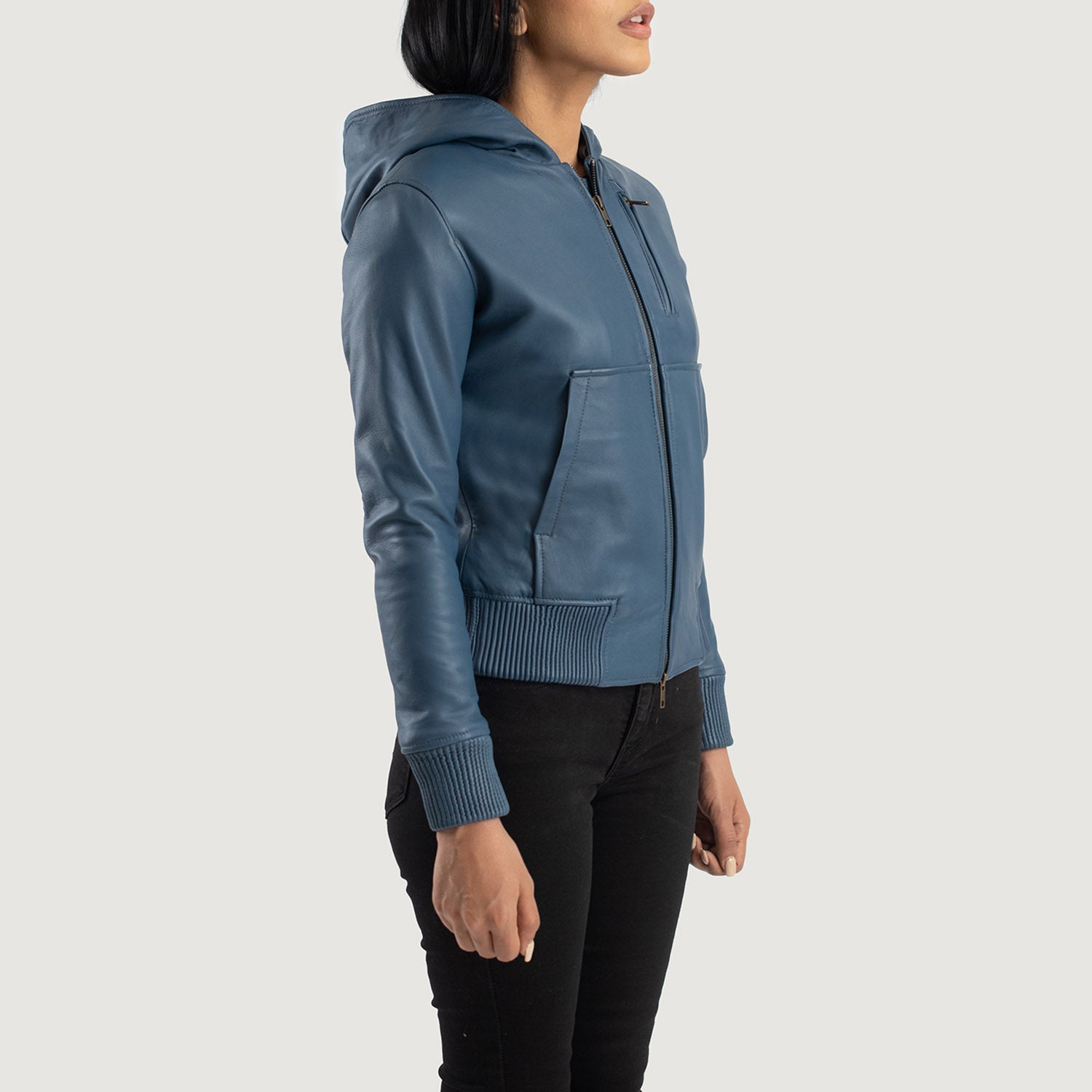 Women's royal blue leather jacket cheap