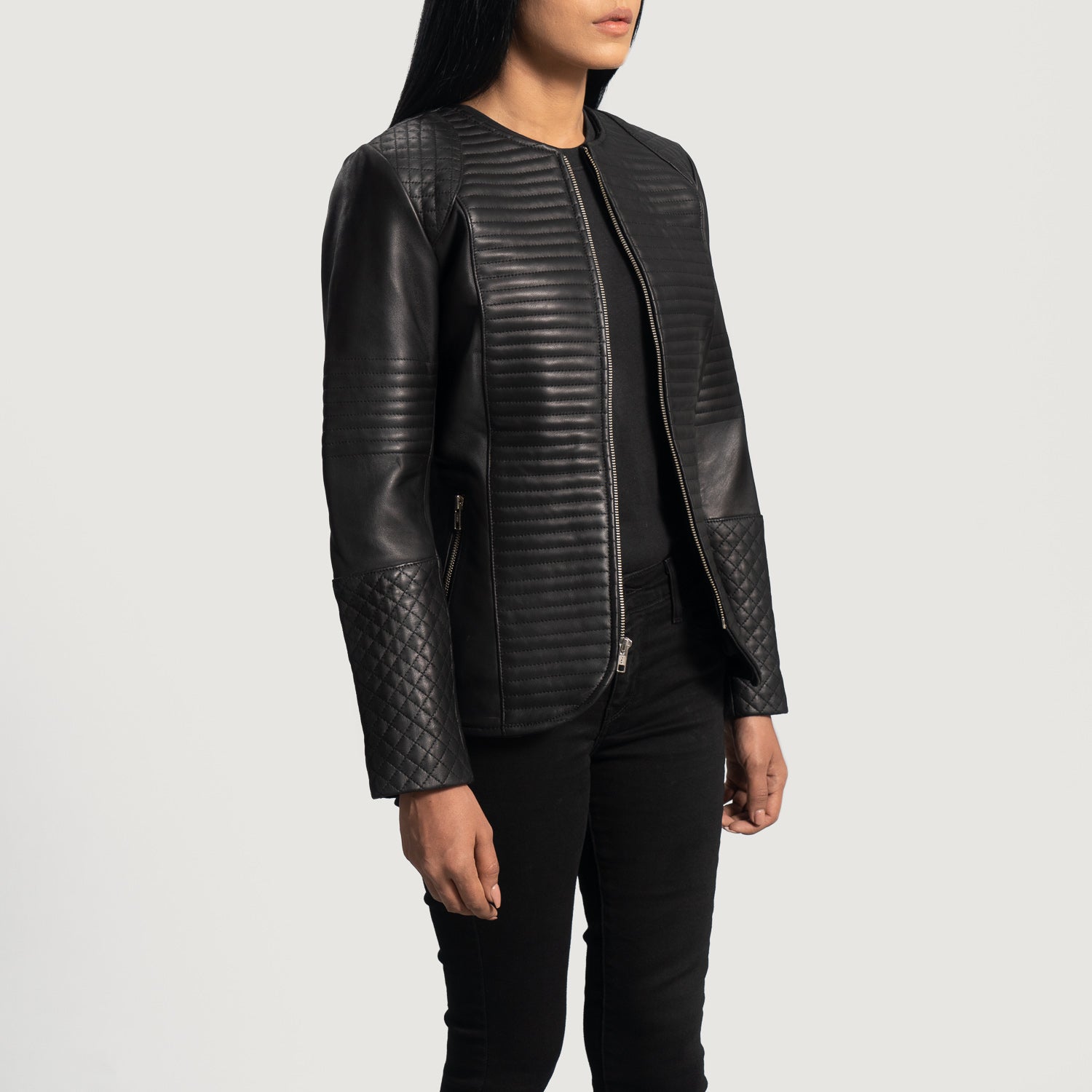 Quilted black leather jacket best sale