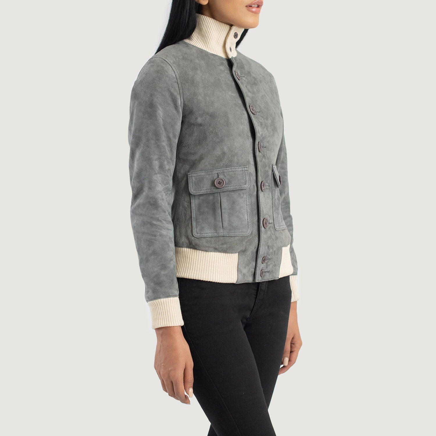 Grey suede bomber on sale