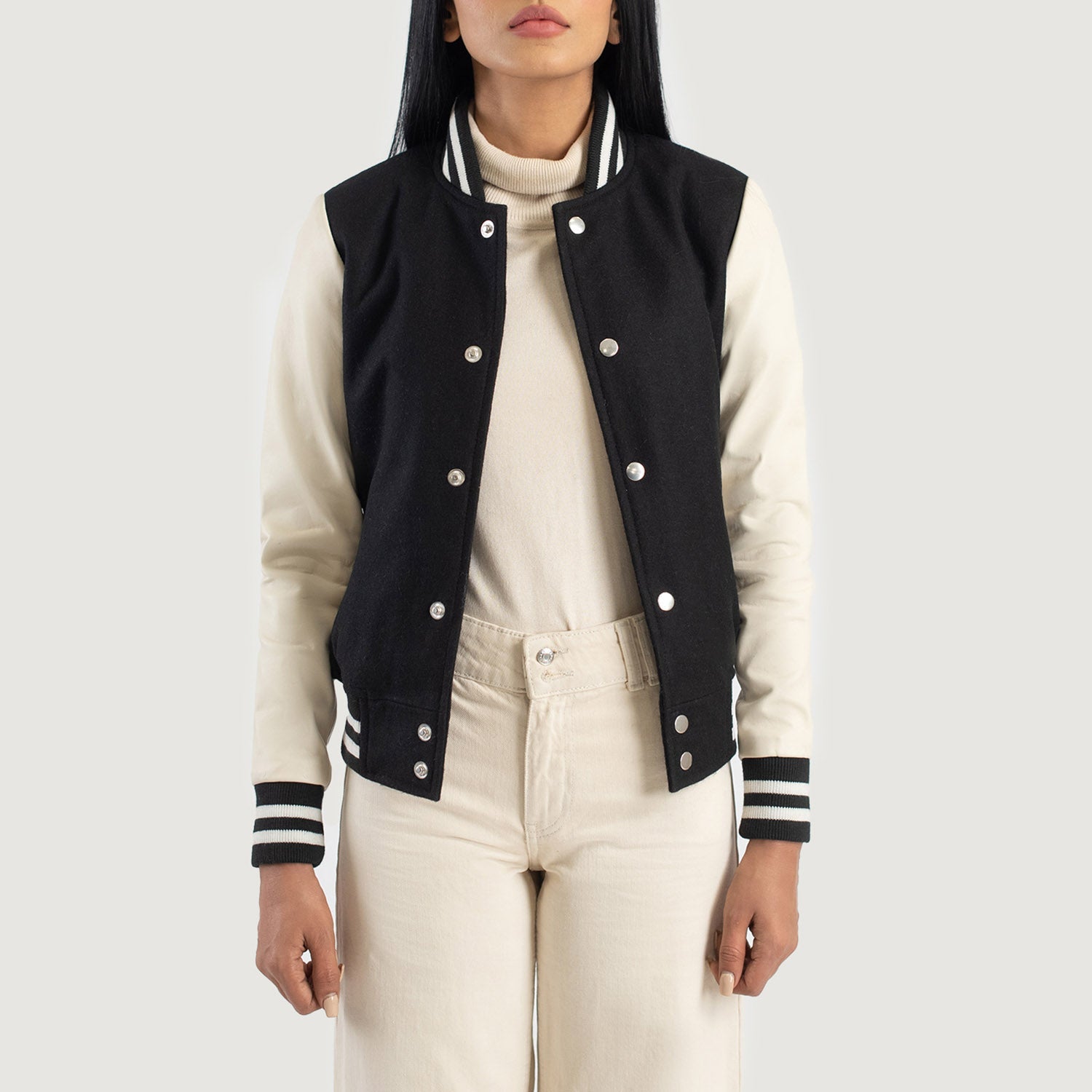 Savant Black White Hybrid Varsity Jacket