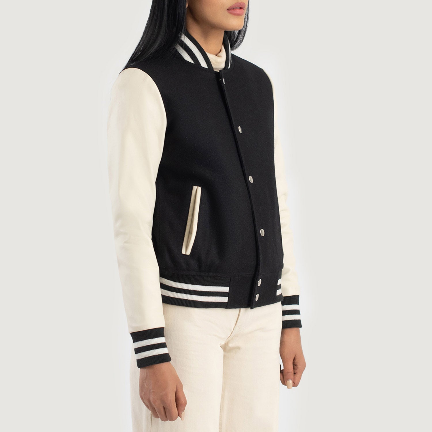 Varsity jacket white and black discount