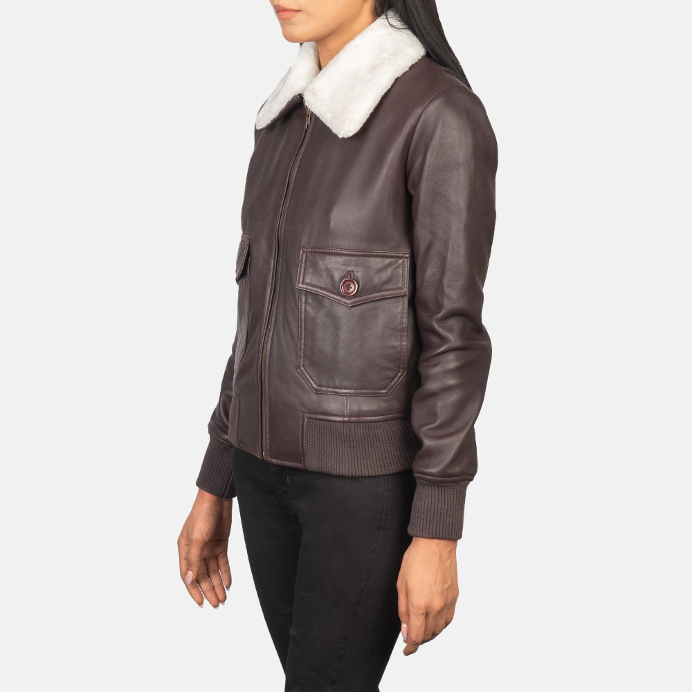 Women s Stella G 1 Maroon Leather Bomber Jacket The Jacket Maker