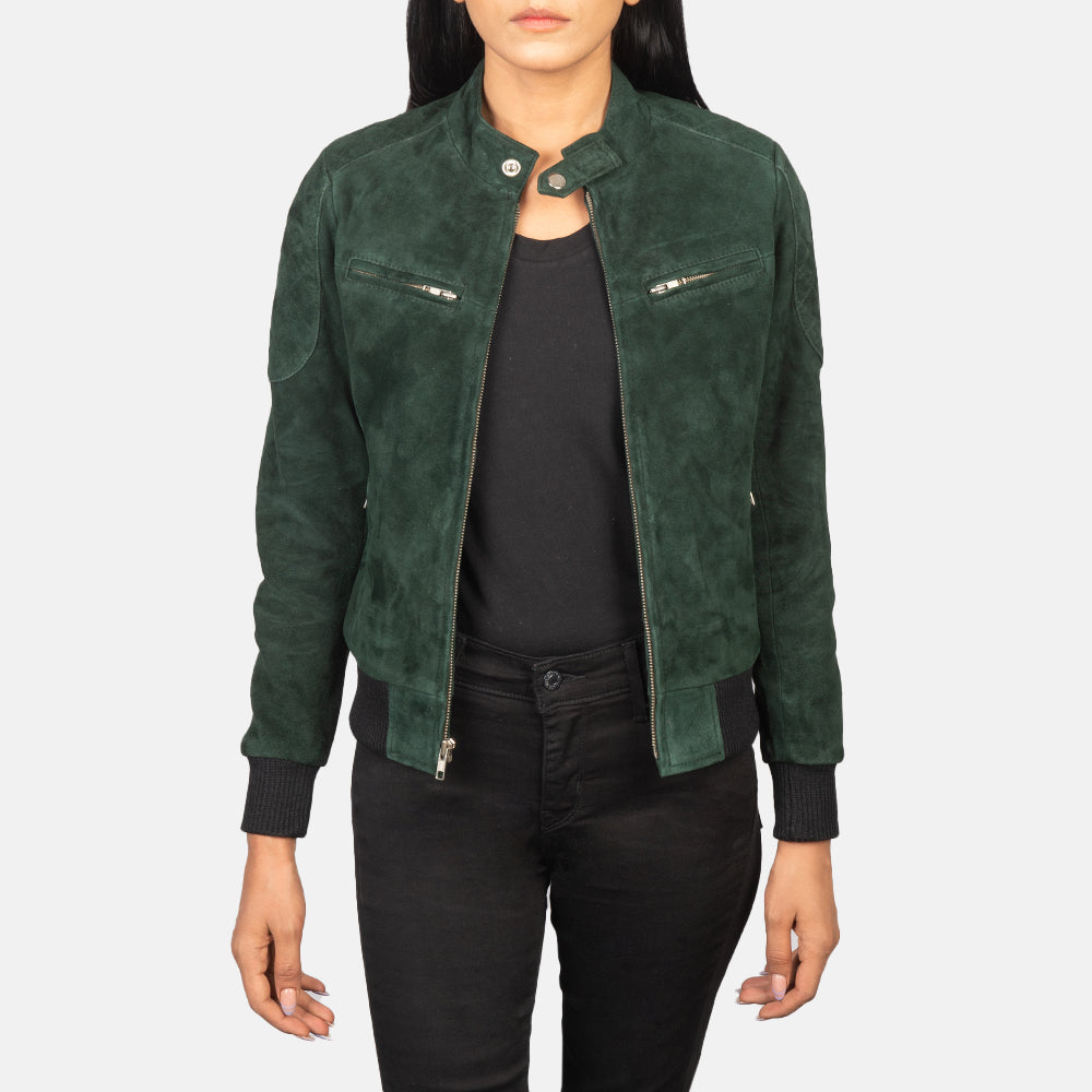 Green moto jacket women's top