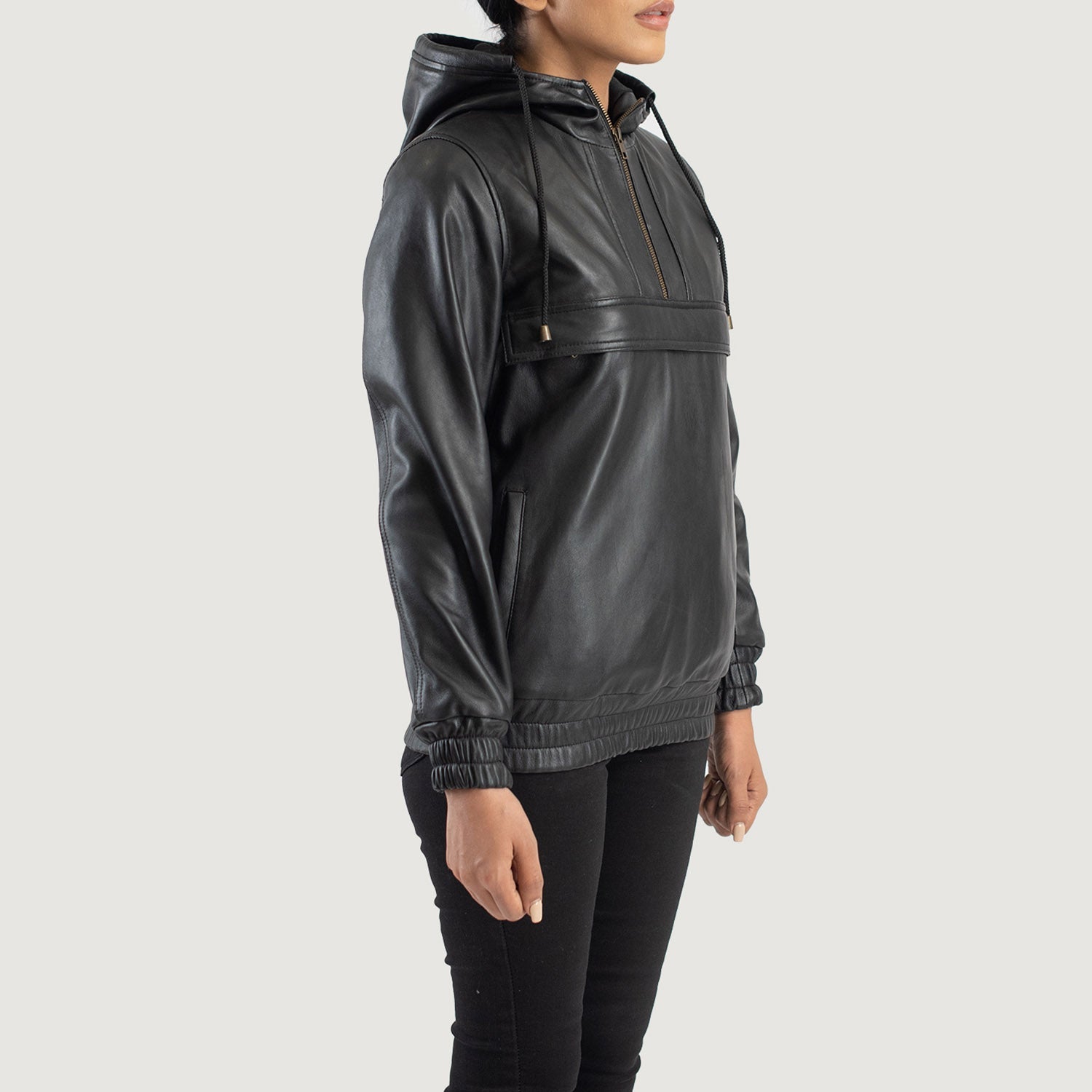 Leather hoodie pullover outlet