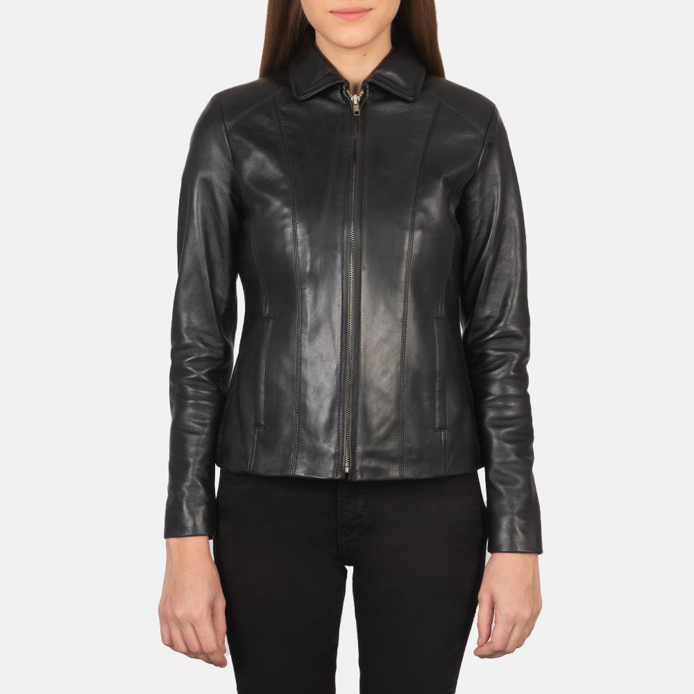 Women's black lambskin leather jacket 2025
