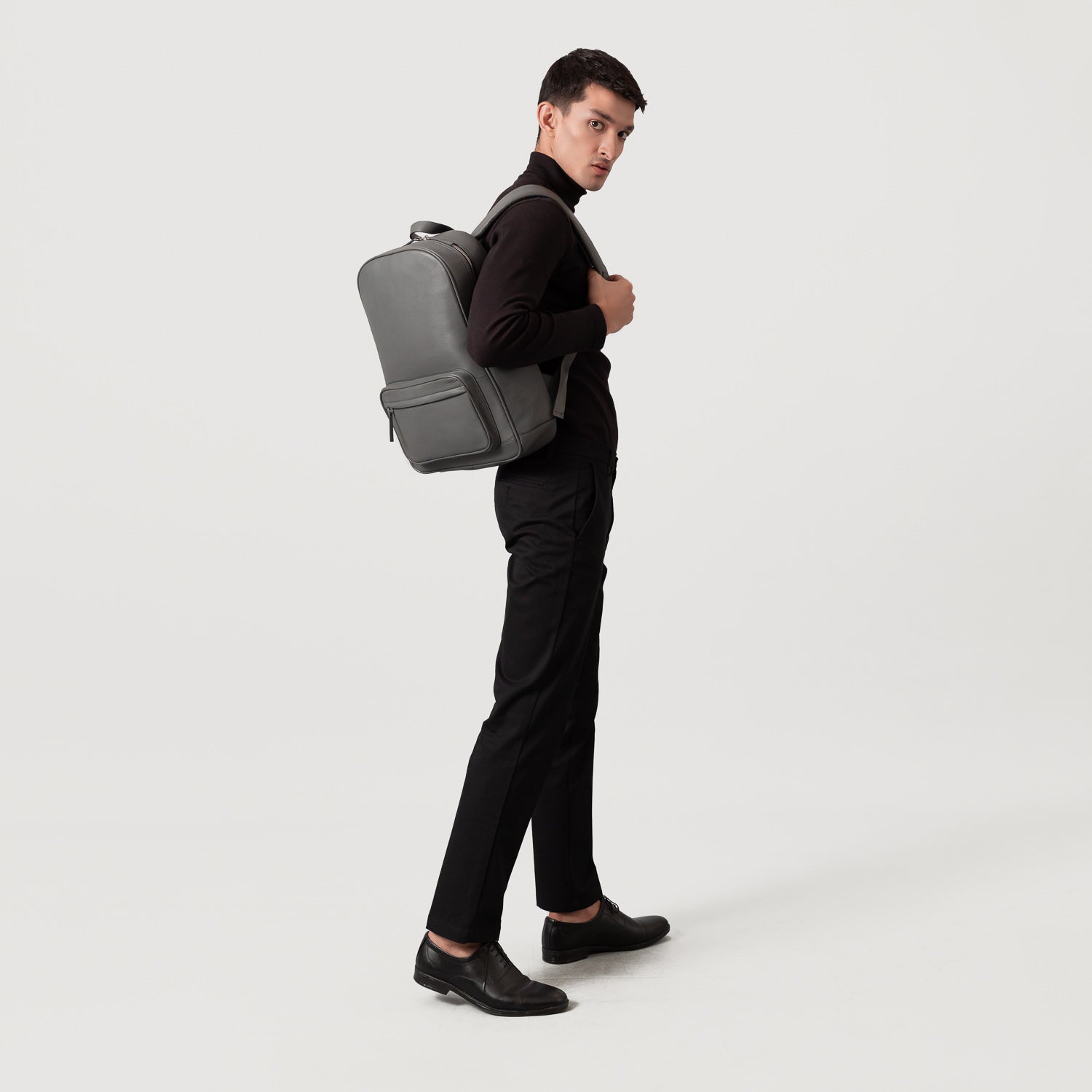 Grey leather backpack mens deals