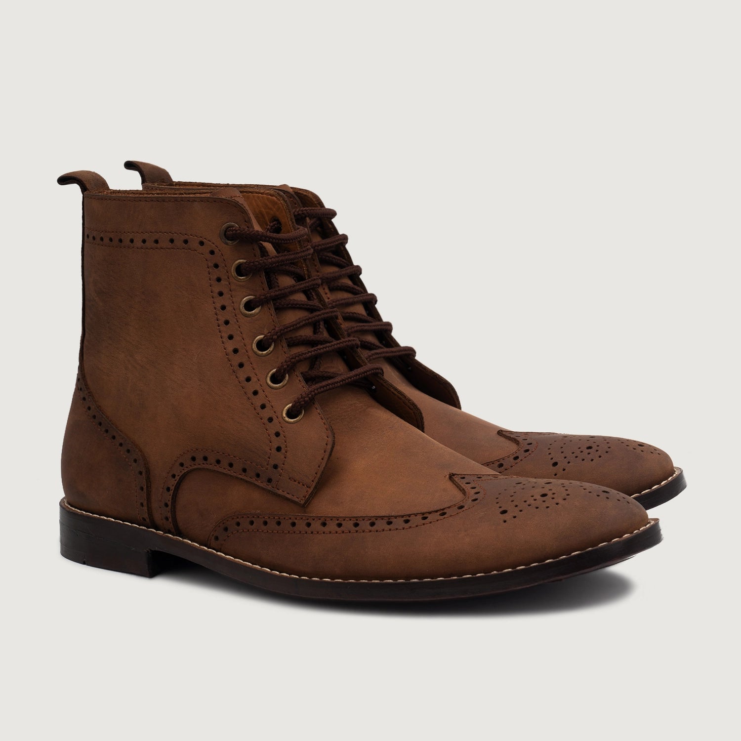 Duster Brogues Derby Oil Pull up Brown Leather Boots