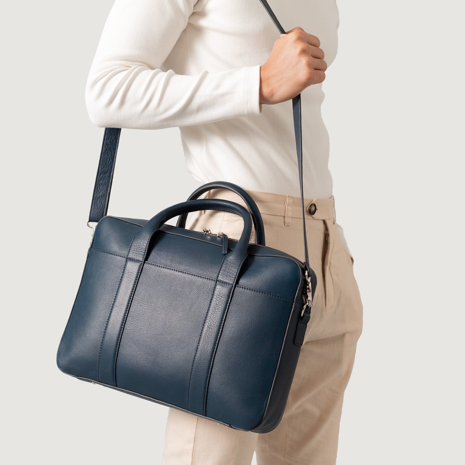 The Captain Midnight Blue Leather Briefcase For Men The Jacket Maker