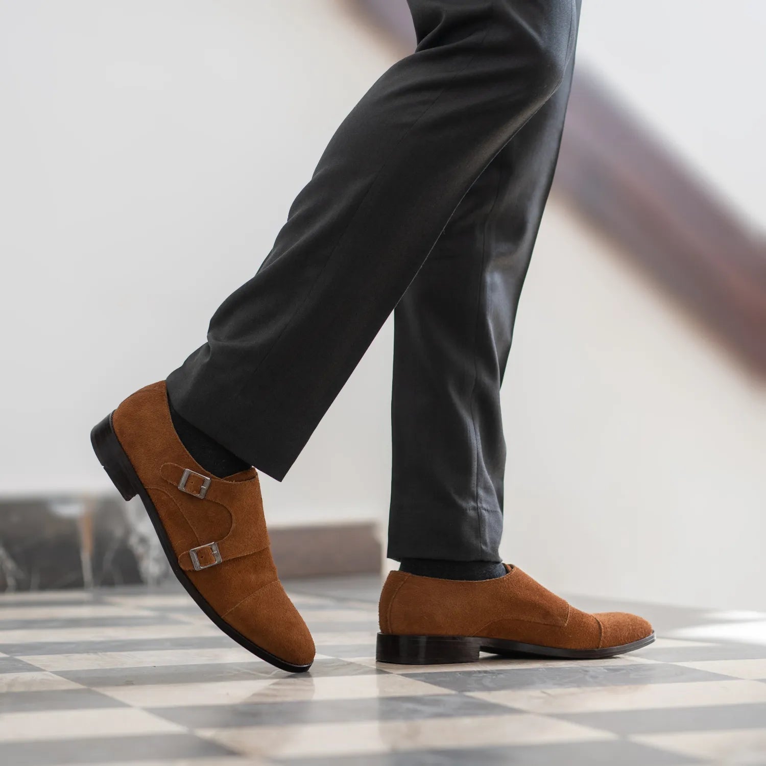 Boston Double Monk Strap Brown Suede Leather Shoes For Men The Jacket Maker