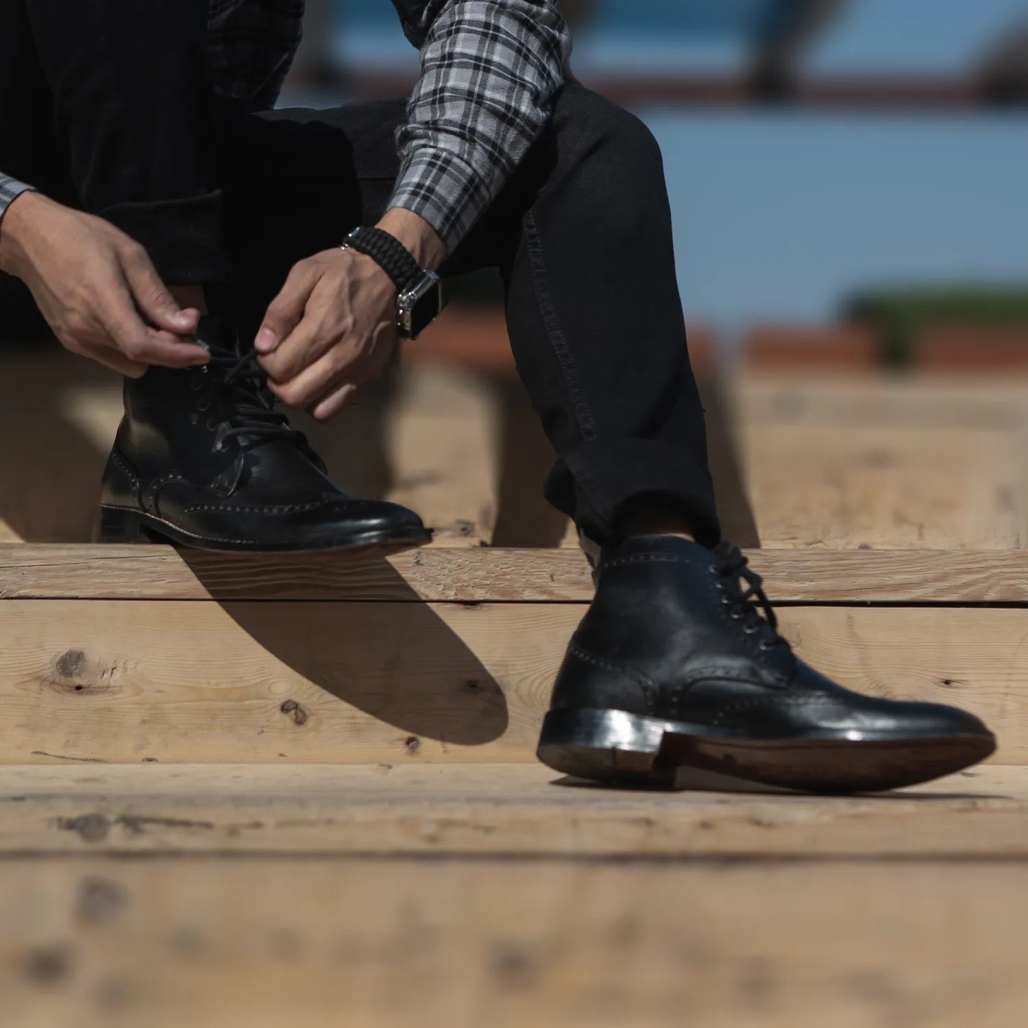 Duster Brogues Derby Black Leather Boots For Men The Jacket Maker