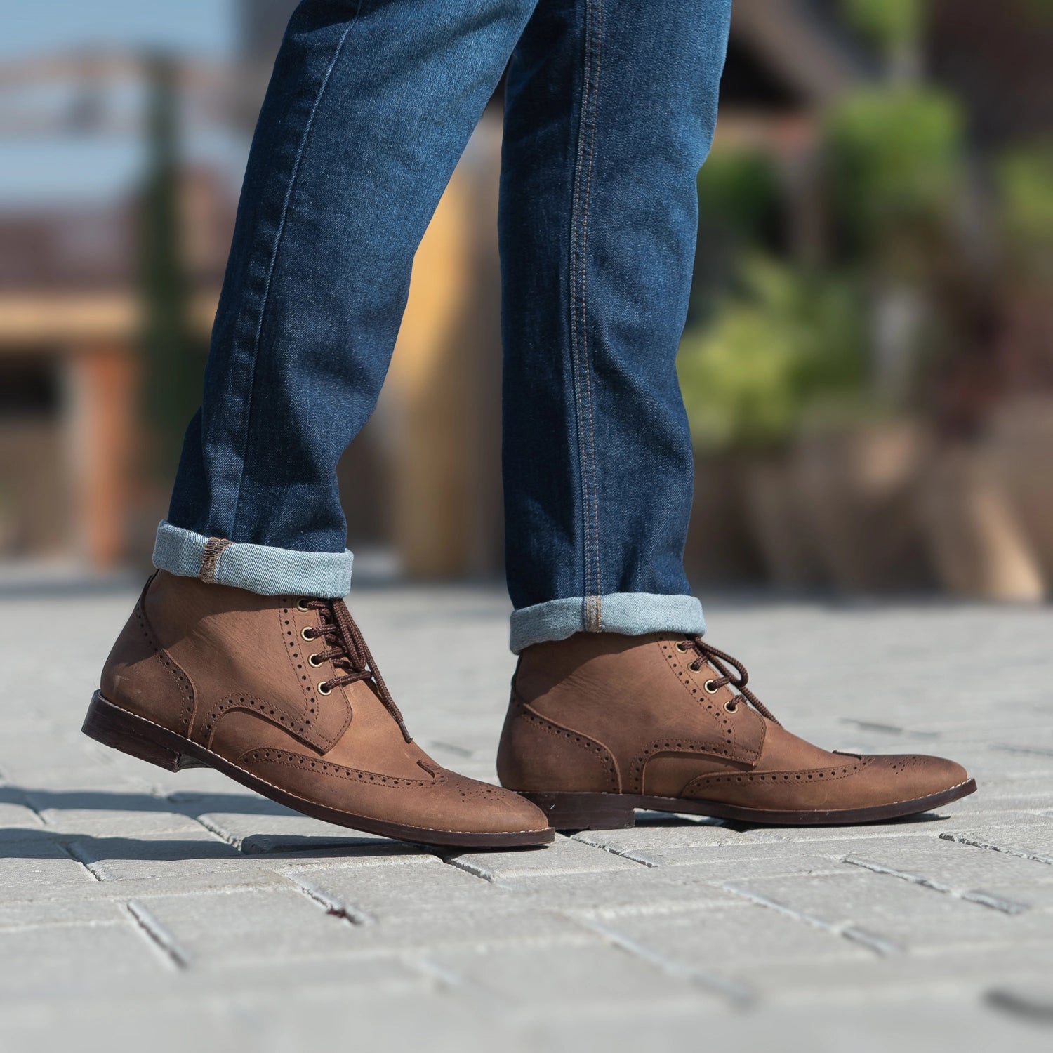 Duster Brogues Derby Oil Pull up Brown Leather Boots