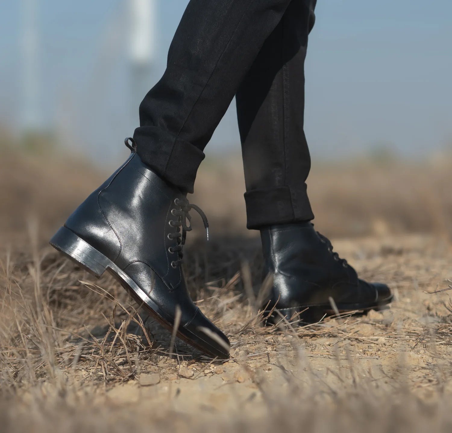 Knight Derby Black Leather Boots For Men - The Jacket Maker Knight Derby Black Leather Boots For Men - The Jacket Maker