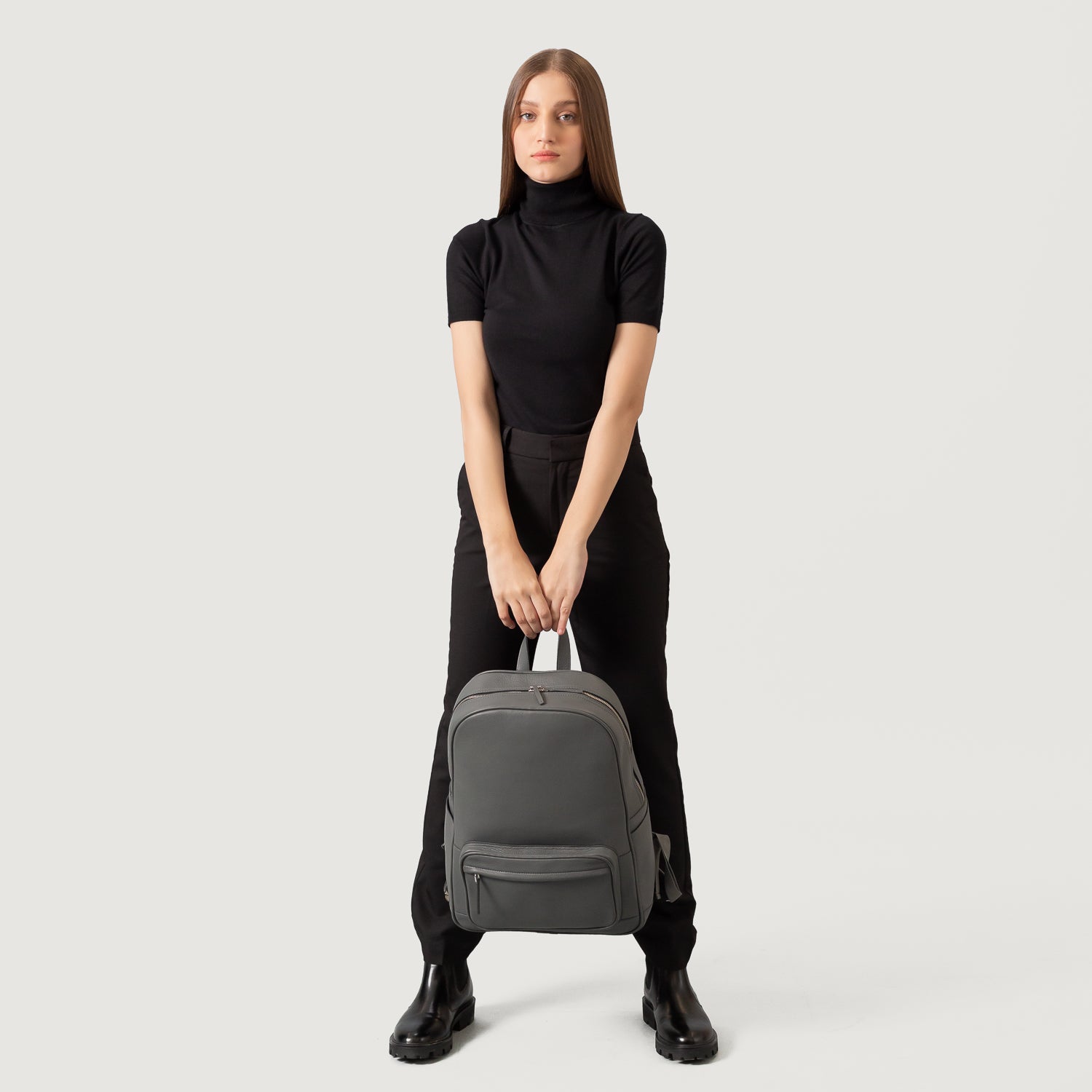 Grey leather backpack womens online