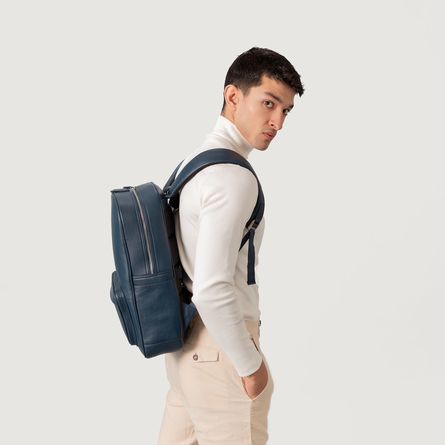 blue leather backpack uk The Philos Midnight Blue Leather Backpack For Men & Women