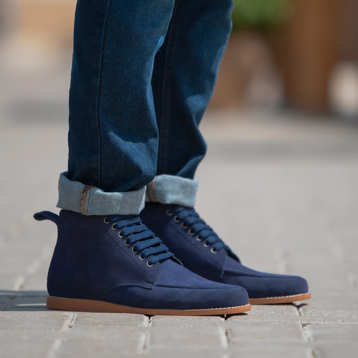 Bearman Moc Toe Blue Suede Boots For Men The Jacket Maker