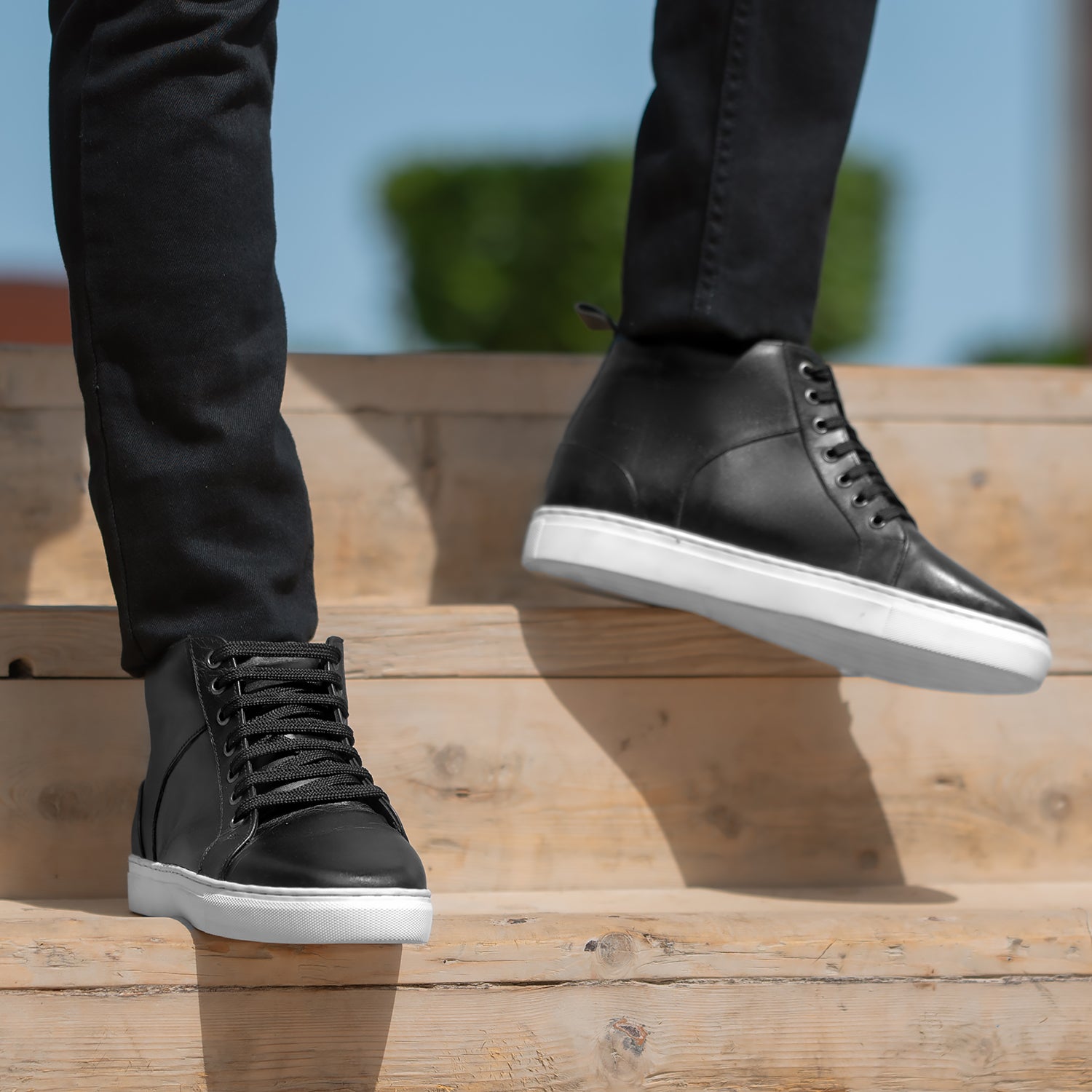 Mens all black high top sneakers on sale