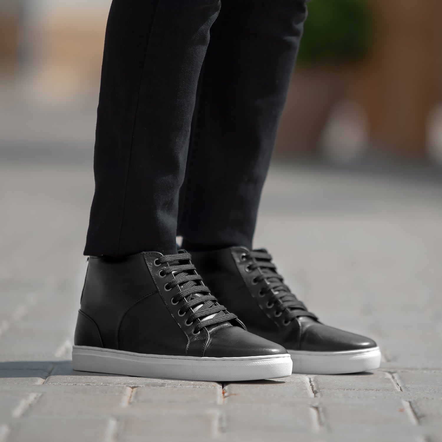 Black leather high top deals