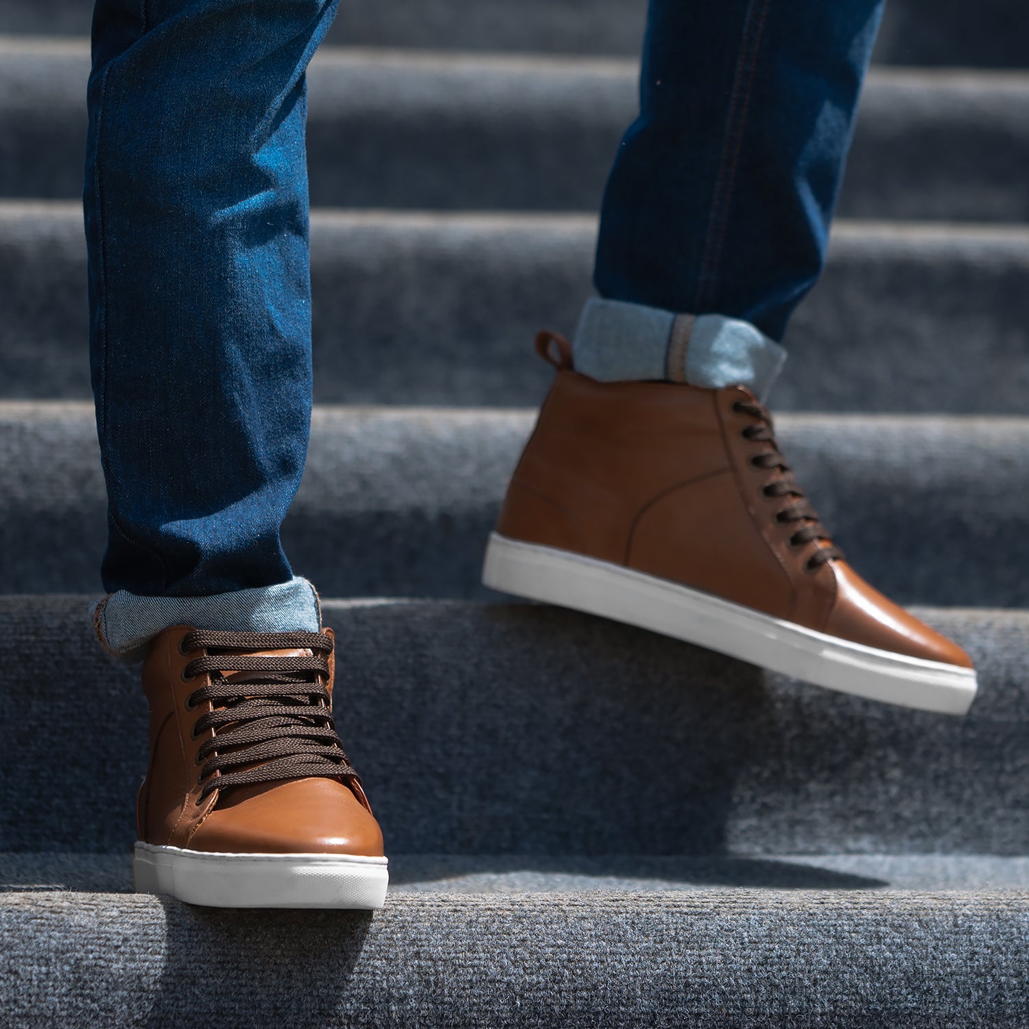 Marty High Top Tan Leather Sneakers For Men The Jacket Maker