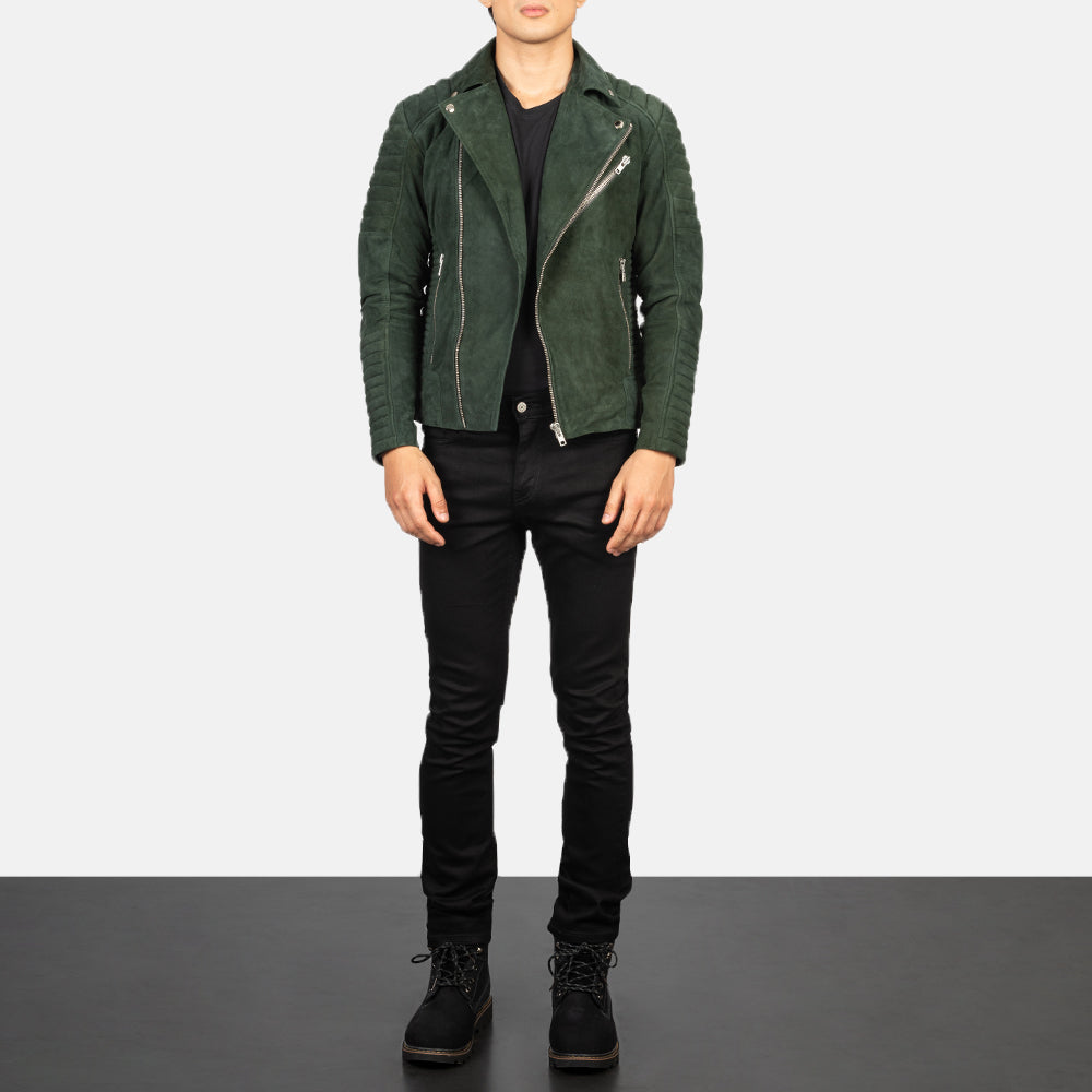 Men s Armand Green Suede Biker Jacket The Jacket Maker
