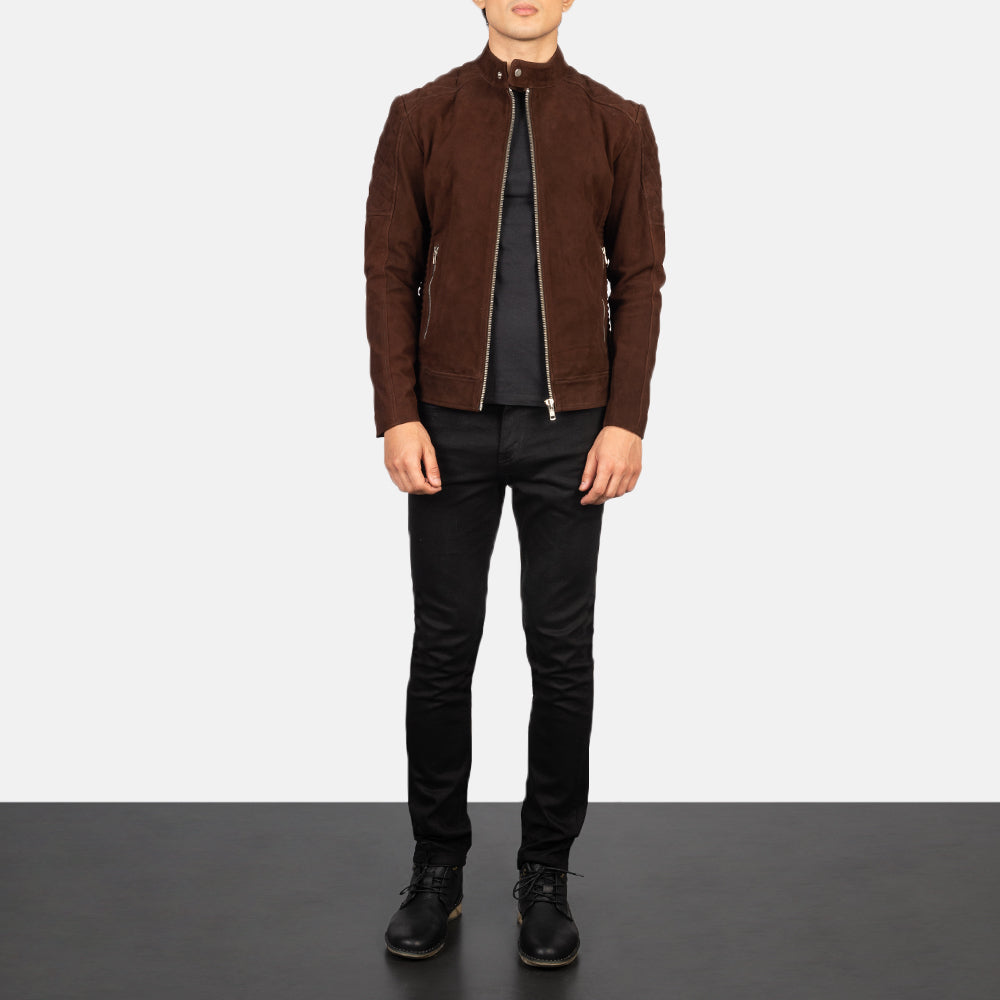 Men s Fernando Quilted Brown Suede Biker Jacket The Jacket Maker