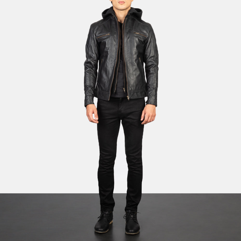 Men's Hector Black Hooded Leather Biker Jacket – The Jacket Maker