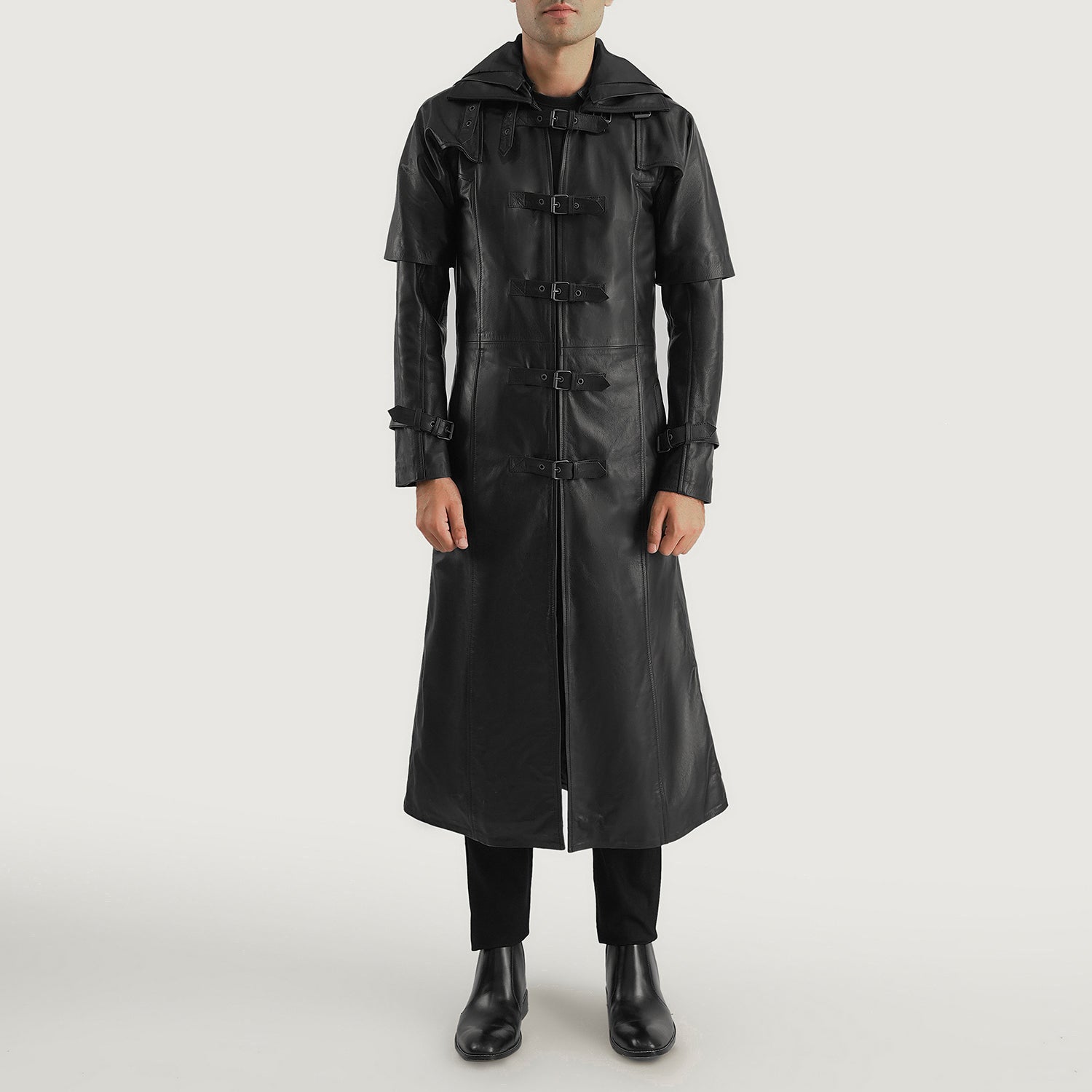 Huntsman Black Hooded Leather Trench Coat For Men The Jacket Maker
