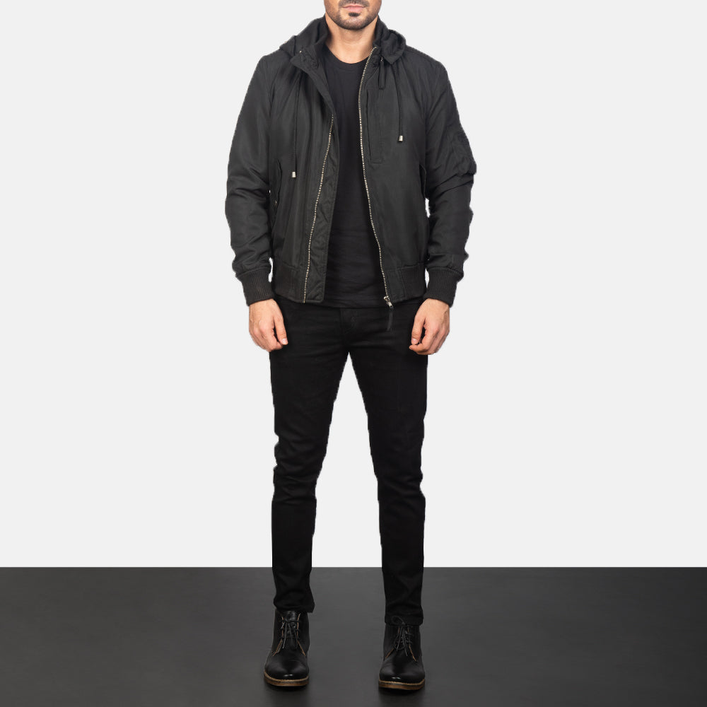Black bomber jacket with hood discount