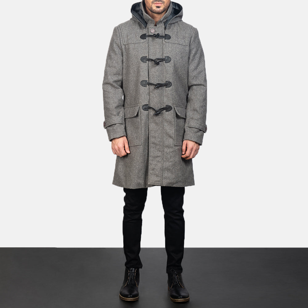 Men s Drake Grey Wool Duffle Coat The Jacket Maker