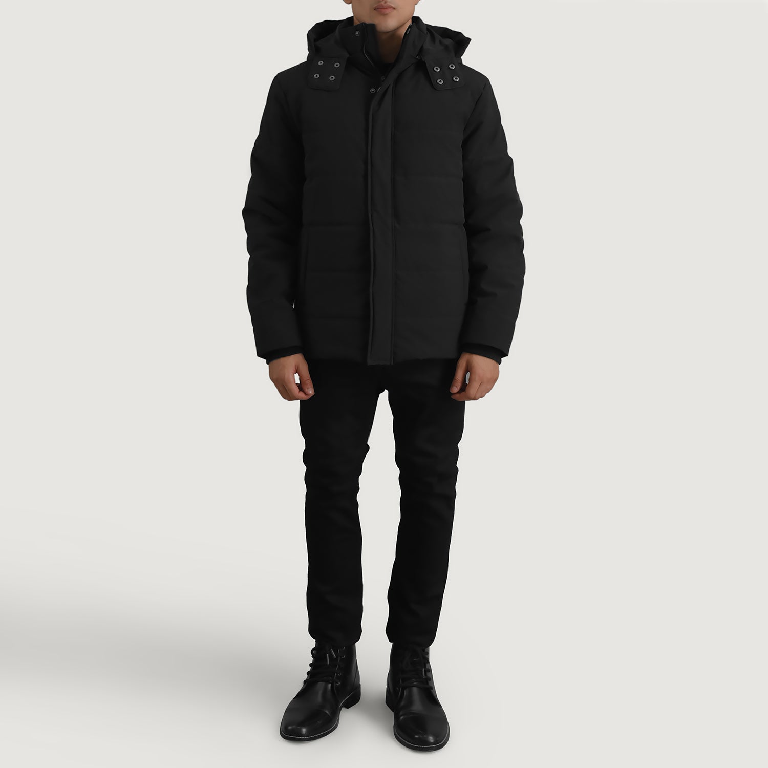 Black hooded bubble jacket best sale
