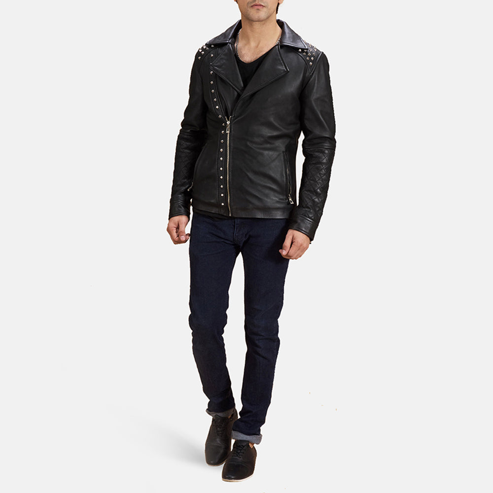 Black leather jacket with studs cheap