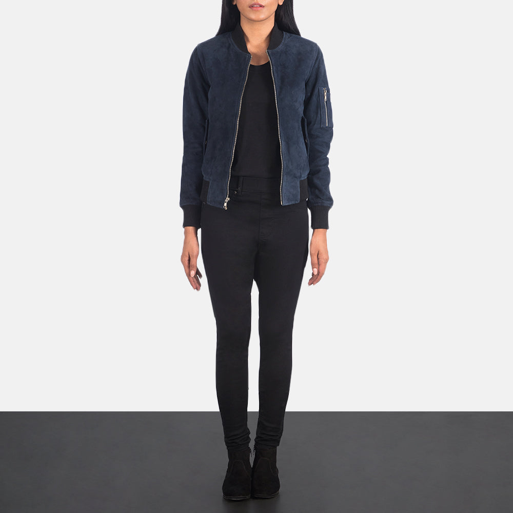 Ladies blue bomber jacket sales