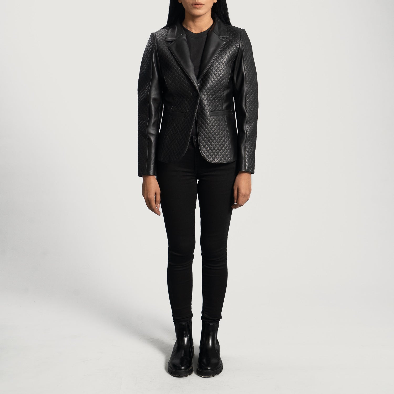 Women's leather blazer black top