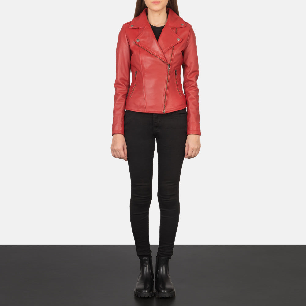 Women s Flashback Red Leather Biker Jacket The Jacket Maker