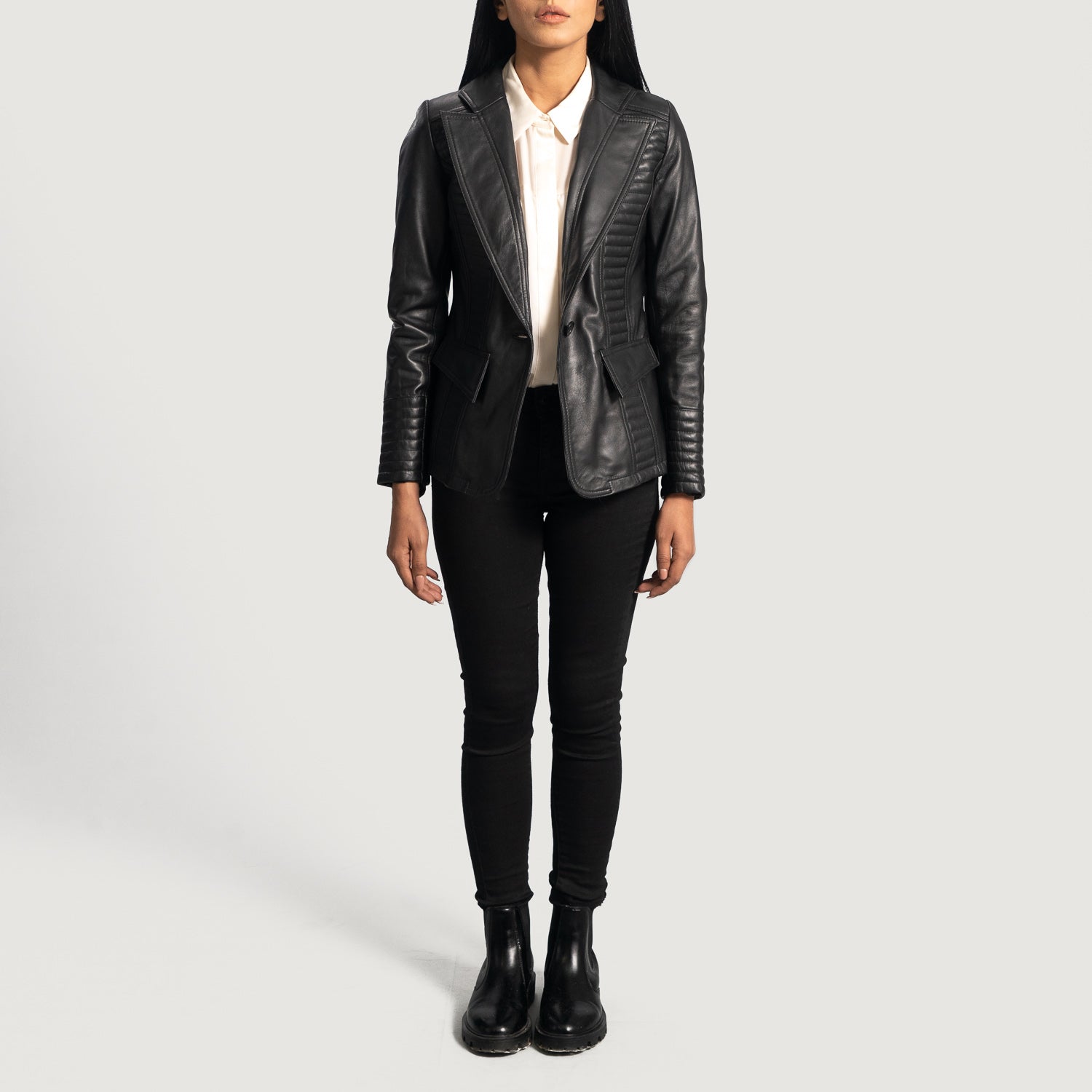 Womens black leather blazer jacket online