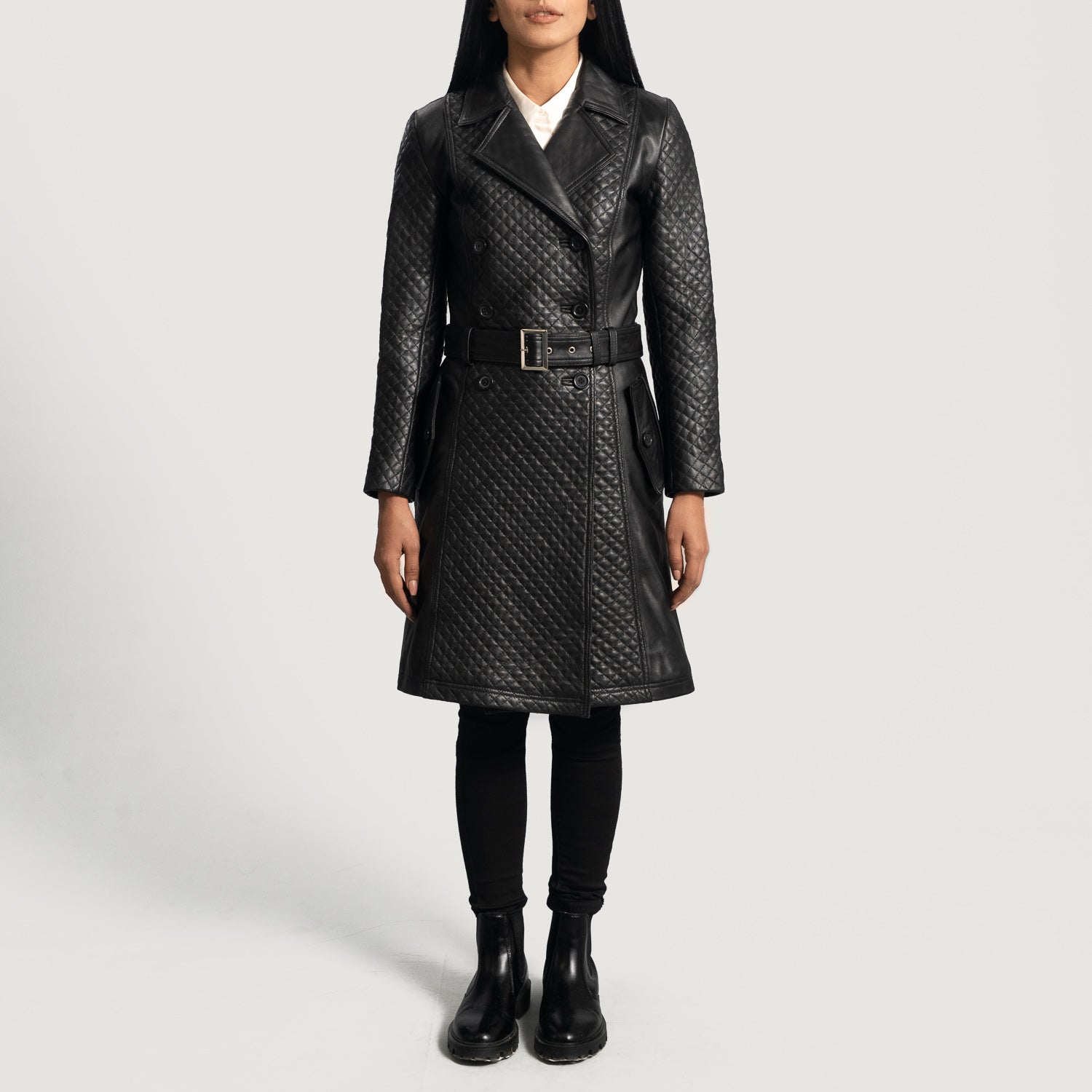 Black leather trench coat full length best sale